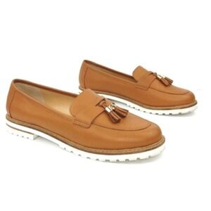 Talbots Laura Napa Leather Horsebit Tassel Loafers Womens 8.5M Havana Tan Shoes